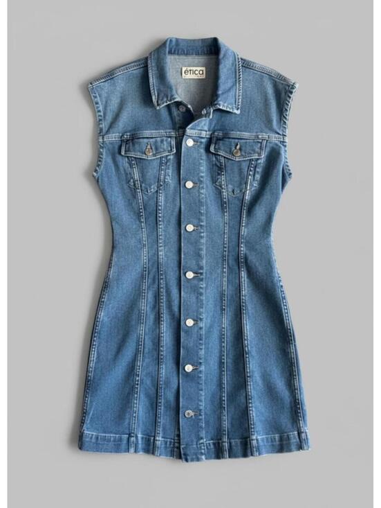 Etica Dresses & Skirts - Etica Gabriela Denim Dress M Coquette Aesthetic Sustainable Jean Mini Button Up